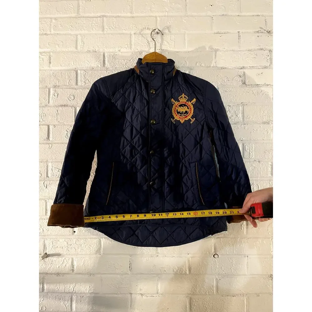 Ralph Lauren Sport Quilted Jacket Women’s M Navy Crest Patch Snap Corduroy Cuffs - Picture 10 of 12